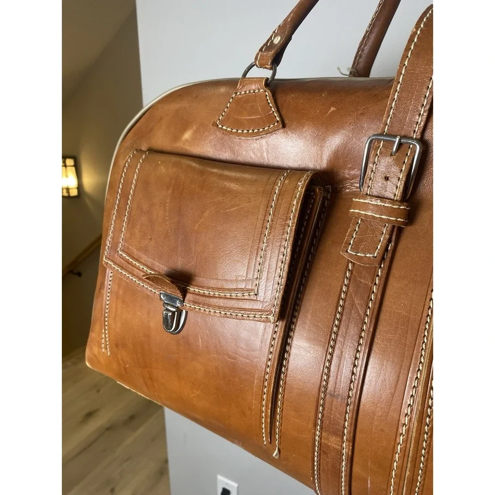 VTG 60's/70's Leather Mid-Century Luggage Travel Bag Suitcase Brown